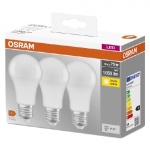 Лампочка світлодіодна Osram LED E27 10Вт 2700К 1055Лм A60 3 шт. (4058075819436)