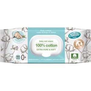 Вологі серветки для немовлят Smile Baby 100% cotton, 50 шт. (42116700)