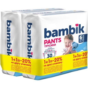Одноразові підгузки-трусики Bambik Розмір 6 (15+кг), 60 шт. (2*30шт) (43404904)