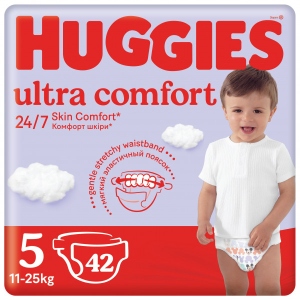 Одноразові підгузки Huggies EU Ultra Comfort Розмір 5 (12-22 кг), Jumbo 42 шт. (5029053567594) Європейський товар