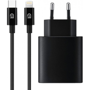 Мережевий зарядний пристрій Armorstandart ABMHJ83 20W USB-C Black + кабель USB-C to Lightning (ARM77722)
