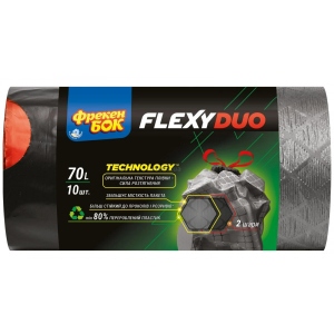Пакет для сміття Фрекен Бок п/е з затяжкою LD Flexy DUO 60*68см, графітово-чорні 70л/10ш купити в Києві