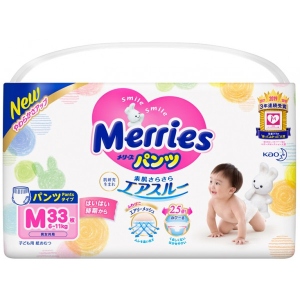 Одноразові підгузки-трусики MERRIES Размер M (6-11 кг), 33 шт. (602330)