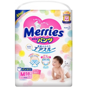 Одноразові підгузки-трусики MERRIES Размер M (6-11 кг), 58 шт. (558641)