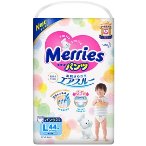 Одноразові підгузки-трусики MERRIES Размер L (9-14 кг), 44 шт. (558868)