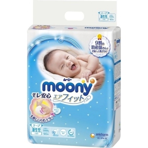 Одноразові підгузки Moony Unic Unicharm Baby diapers NB RS90, 0-5 кг (4903111243501) в каталозі