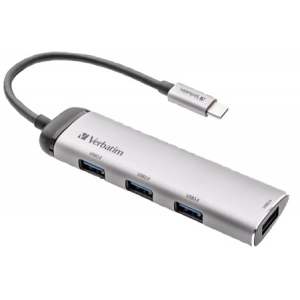 асортимент Хаб USB Verbatim USB-C/4хUSB3.0 Silver/Black (49147)