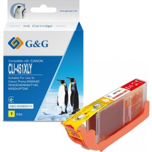 Картридж для струменевих принтерів/БФП G&G для Canon CLI-451Y (Yellow) PIXMA MG5440/MG6340 (G&G-6526B001H)