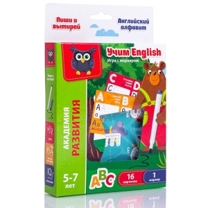 Настільна гра розвиваюча (5-7 років) Vladi Toys з маркером "Пиши і витирай. Англійський алфавіт" (рус) (VT5010-11)