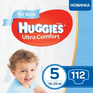 Одноразові підгузки Huggies Ultra Comfort Розмір 5 Mega (12-22 кг), UC для хлопчиків 112 шт. (56 * 2) (5029054218136)