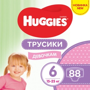 Одноразові підгузки-трусики Huggies Pants Розмір 6 (15-25 кг), M-Pack для дівчаток 88 шт. (5029054568217)