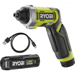 Акумуляторна викрутка Ryobi RSD4-120T 4В USB Lithium + кейс для 10 насадок