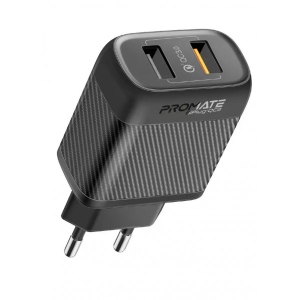 Мережевий зарядний пристрій Promate biplug-qc3.eu-bk