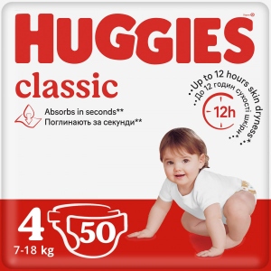 Уцінка - Одноразові підгузки Huggies КЛАССІК 4 (7-18 кг), 50x2 шт. (5029053543147)