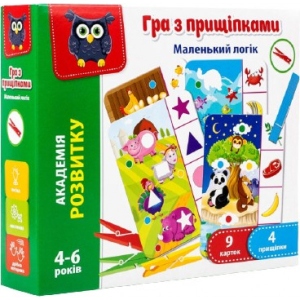 Настільна гра розвиваюча (3-4 роки) Vladi Toys з прищіпками "Маленький логік" (укр) (VT5303-11)