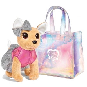 Інтерактивна іграшка м'яка Simba Toys Chi Chi Love Чихуахуа Фешн. Шиммер з бантом, сукнею і голографічного сумочкою, 20 см, 5+ (5893432)