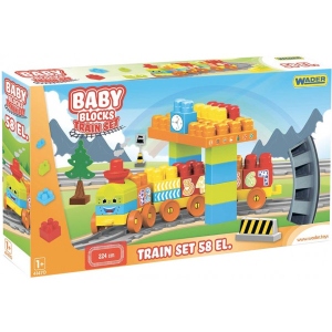 Пластиковий конструктор для малюків Wader "Baby Blocks" Мої перші кубики. Залізниця 2,24м 58 ел. (41470)