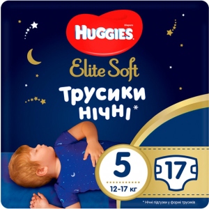 Одноразові підгузки-трусики Huggies Elite Soft Overnites Розмір 5 (12-17 кг), 17 шт. (5029053548173)