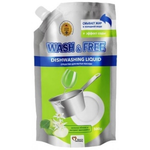 Засіб для ручного миття посуду WASH & FREE Зелене яблуко та екстракт едельвейса (doypack) 500г