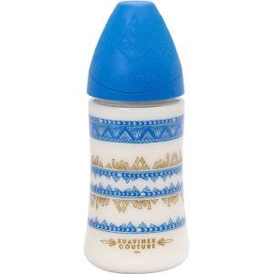 Пляшка для годування Suavinex 270 мл, кругла 3-позиційна, Couture, темно-синя (304147)