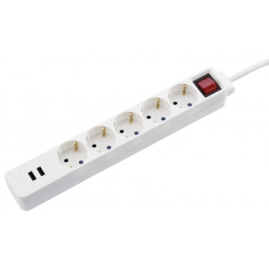 Мережевий фільтр Hama Jack 5xSocket 2 USB 3.4Ax1.5 мм 1.5 м White (00137350)