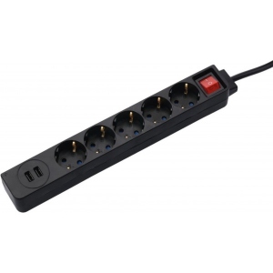 Мережевий фільтр Hama Jack 5XSocket 2 USB 1.5 м Black (137351)
