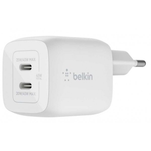 Мережевий зарядний пристрій Belkin Home Charger 45W GAN PD PPS Dual USB-С (WCH011VFWH)