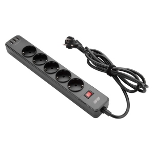 Мережевий фільтр 2E 5XSchuko 3xUSB-A 2 м Black (2E-SP515M2USBBK)