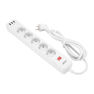 Мережевий фільтр 2E 5XSchuko 3xUSB-A 2 м White (2E-SP515M2USBWH)