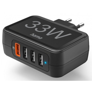 Мережевий зарядний пристрій Hama 4 x USB-A QC Qualcomm 3.0 Black (00201629)