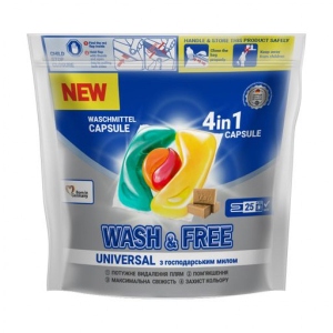 Капсули для прання WASH & FREE зі стружкою господарського мила 25шт
