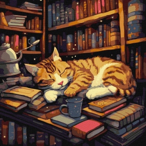 Картина за номерами Ideyka "Пухнастий книголюб" 40х40 см (KHO6505)