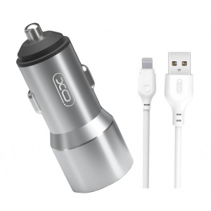 Автомобільний зарядний пристрій XO TZ09 car charger set Lightning  Gray (6920680873517)