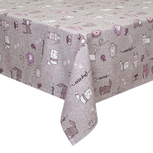 Скатертина прямокутна Home Line Напівпанама кіт на кухні сіро/бузковий 150Х150 (175276)