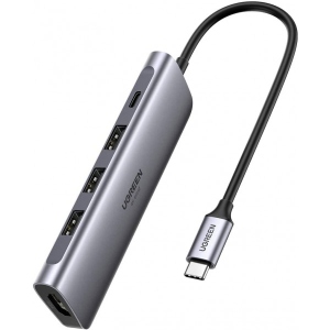 Хаб USB UGREEN CM136 USB Type-C Multifunction Adapter to 3xUSB 3.0+HDMI+PD Space Gray (70495)