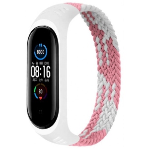Ремінець для фітнес-браслету BeCover Elastic Nylon Style for Xiaomi Mi Smart Band 5/Mi Smart Band 6 Size L Pink/White (706164)