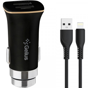 Автомобільний зарядний пристрій Gelius Pro Apollo GP-CC01 2USB 3.1A 15W + Cable Lightning Black (92662)