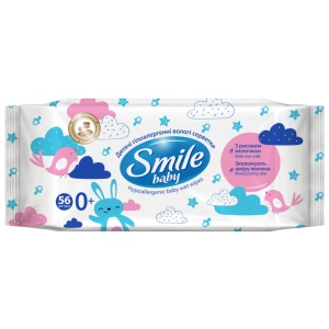 Вологі серветки для немовлят Smile з рисовим молочком 56 шт. (42116826)