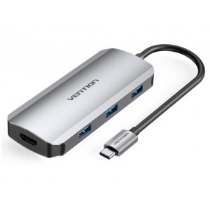 Хаб USB Vention USB3.1 Type-C - HDMI/USB-C Gen 1/USB 3.0x3/PD 100W Hub 6-in-1 (TOFHB)