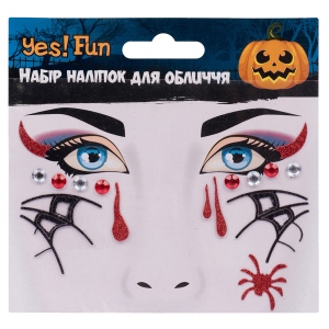 Стікери для обличчя Halloween YES! Fun Набір "Жахливий Хелловін", гліттер