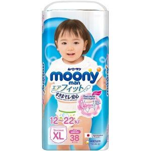 Одноразові підгузки-трусики Moony Girls XL 12-22 кг 38 шт. (4903111208098) інтернет-магазин