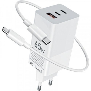 Мережевий зарядний пристрій Gelius Nimble GaN GP-HC051 65W White + Cable Type-C/Type-C (90473)
