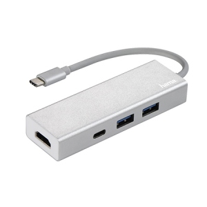 Хаб USB Hama Aluminium 2x USB-A, USB-C, HDMI Silver (00135756)