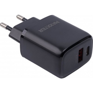 Мережевий зарядний пристрій Maxxter 1 USB-A + 1 Type-C + Кабель Type-C to Type-C PD 18W + QC 18W (WC-QCPD-CtC-01)