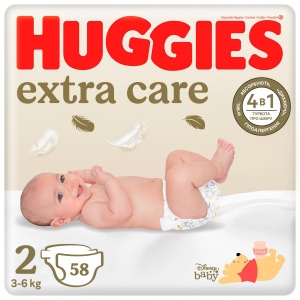 Одноразові підгузки Huggies Extra Care Розмір 2 (3-6 кг), 58 шт. (5029053578071)