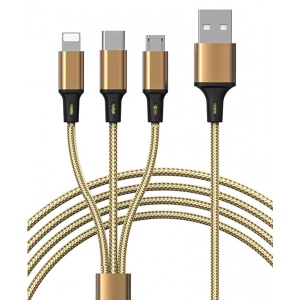 Кабель синхронізації даних Proda Azeada Cavalry PD-B92th Lightning,Type-C,Micro USB 2,4А Gold (PD-B92th-GD)