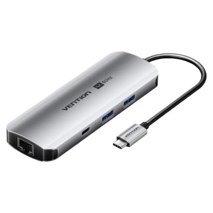 Хаб USB Vention USB3.1 Type-C HDMI 4K60Hz/USB 3.0x2/RJ45/SD/TF/3.5mm/PD 100W (TQMHB)