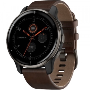 Смарт-годинник Garmin Venu 2 Plus Slate Stainless Steel Bezel with Slate Case and Brown Leather Band