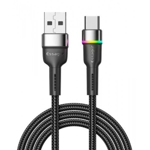 Кабель синхронізації даних Essager Colorful LED USB Cable Fast Charging 3A USB-A to Type C 0.5m Black (EXCT-XCDB01) порівняти ціни