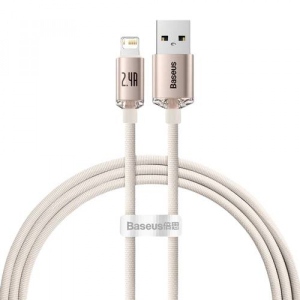 Кабель синхронізації даних Baseus Crystal Shine Series Fast Charging Data Cable USB to iP 2.4A 1.2m Pink (CAJY001104)
